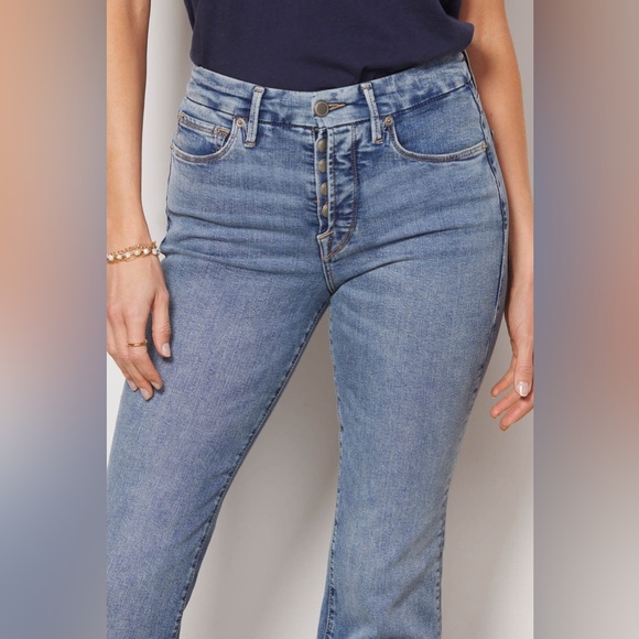 Good American Good Legs Flare Jeans Sz 28 in Indigo 330 Raw Hem - Picture 4 of 10